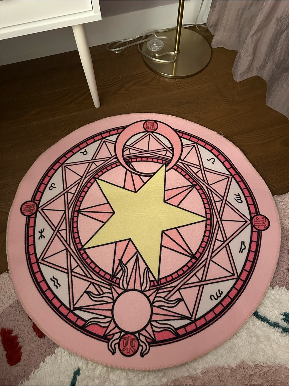 Sailor Moon Pink Star Magic Circle Round Rug - Pink & Yellow